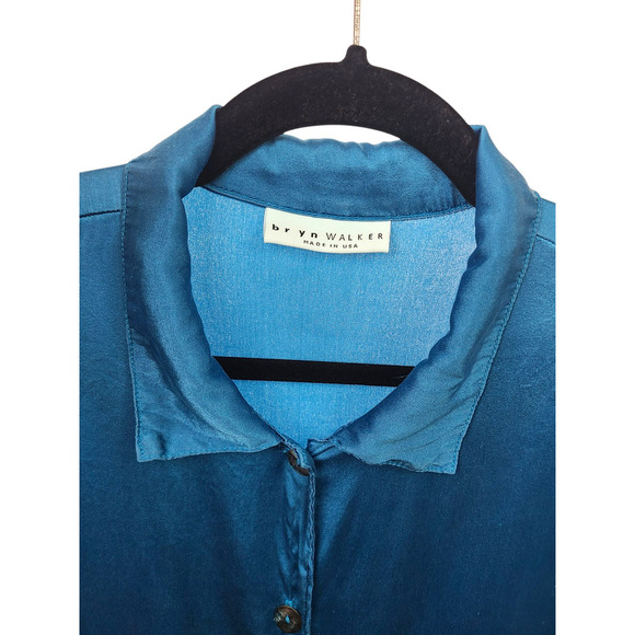 Bryn Walker Blue Silk Oversized Shirt Long Sleeve Button Up Tunic Top Size M - Picture 2 of 7
